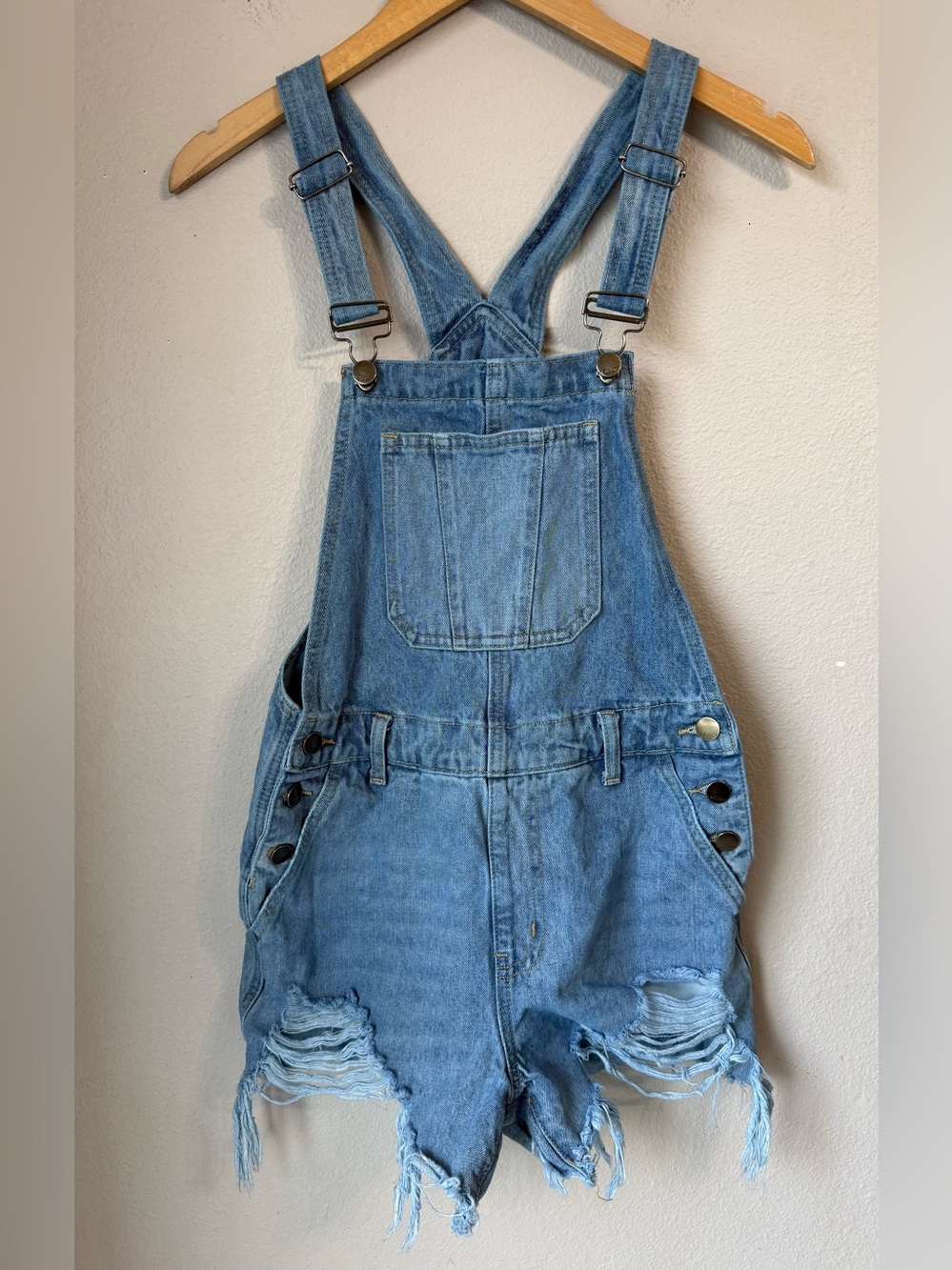 Nature Denim Cotton Distressed Blue Denim Overalls Womens Size Small